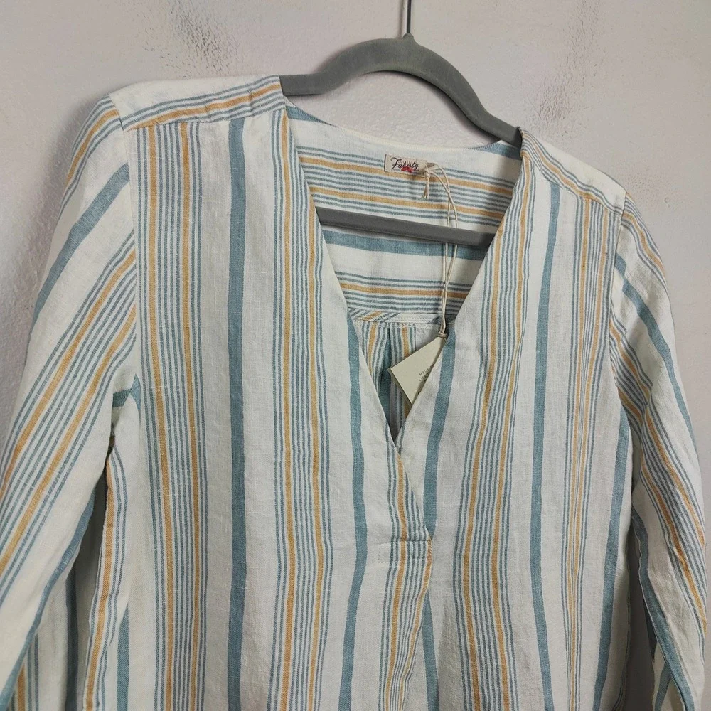 Faherty Beach Days Tunic‎ Top Womens XS Luc Luciano Stripe Linen V-Neck Dress - Picture 3 of 8